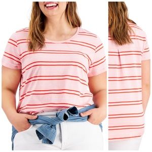 Style & Co Pink and Red Striped Short Sleeve Top Plus Size 3X